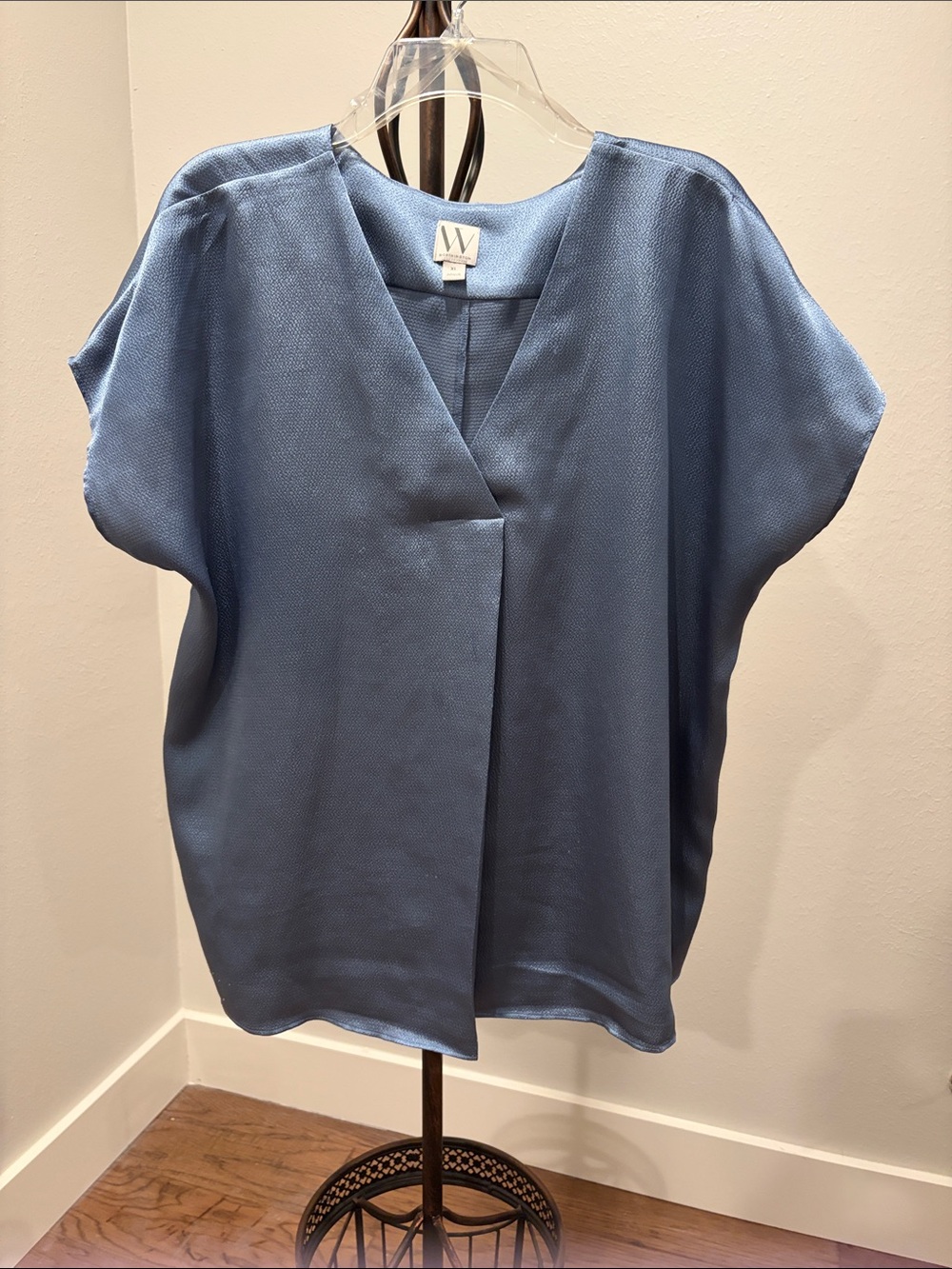 Worthington Slate Blue V-Neck Short Sleeve Blouse
